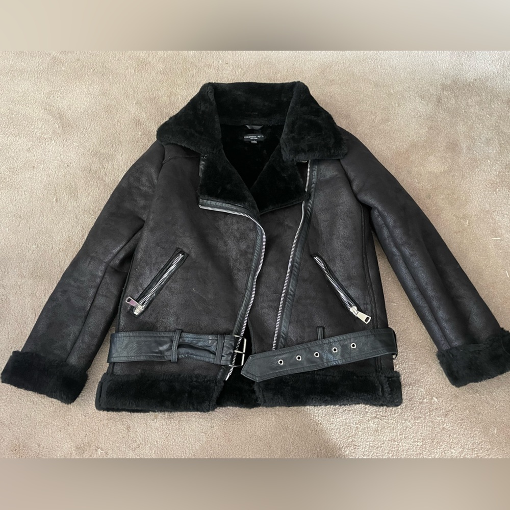 Philomena Petti black Faux Fur Moto Jacket